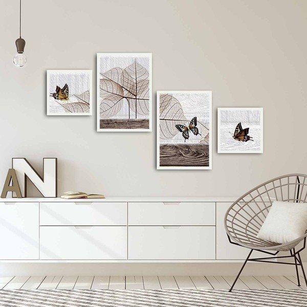 Daudzdaļīga glezna "Lapas un tauriņš", 136 x 75 cm-image-1