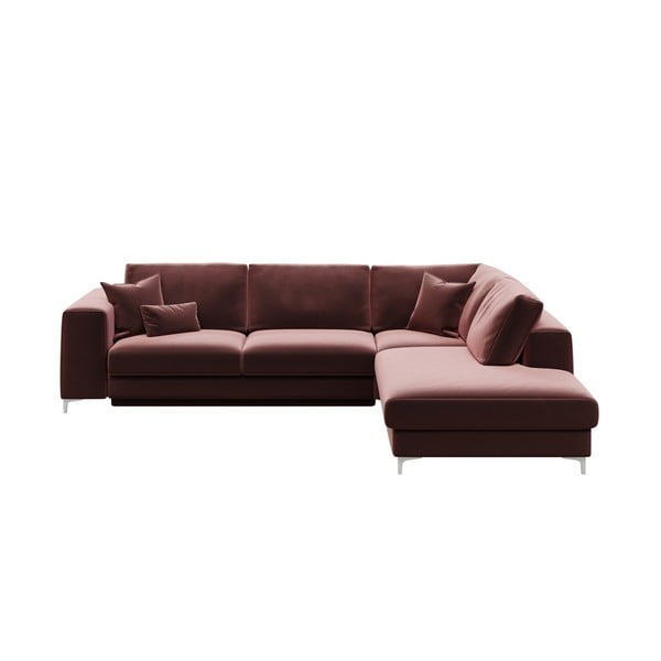 Tumši rozā samta stūra izvelkamais dīvāns Devichy Rothe, labais stūris