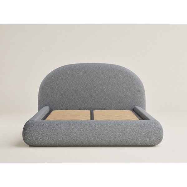 Pelēka polsterēta divvietīga gulta ar veļas kasti un redelēm 180x200 cm Maumere – Maison de Rêve-image-2