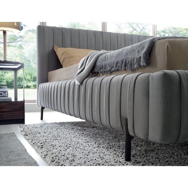 Pelēka polsterēta divvietīga gulta ar veļas kasti un ar redelēm 160x200 cm Plissa – ELTAP-image-4