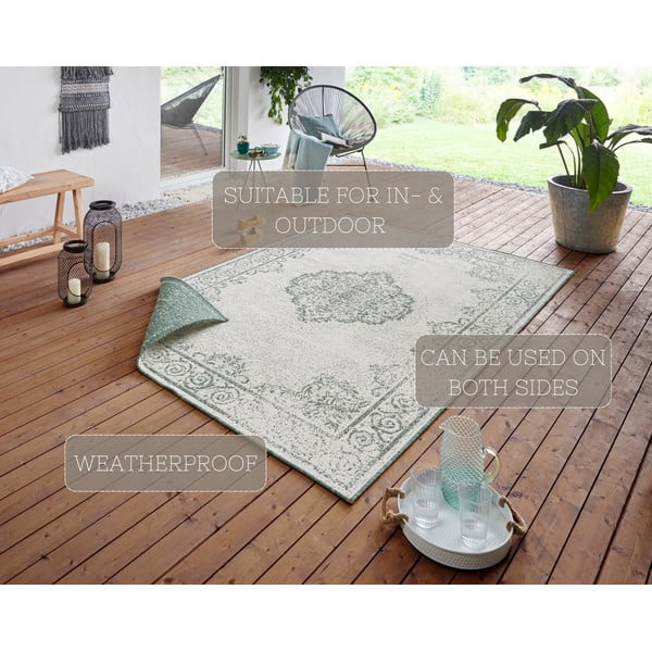 Zaļš un krēmkrāsas āra paklājs NORTHRUGS Cebu, 80 x 150 cm-image-4