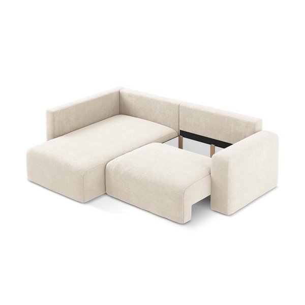 Krēmkrāsas salokāms stūra dīvāns no šenila auduma ar uzglabāšanas vietu (ar kreiso stūri/L veida) Kona – Makamii-image-4