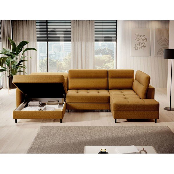 Dzeltens samta salokāms/ar uzglabāšanas vietu stūra dīvāns (ar labo stūri/U veida) Berrto – ELTAP-image-3