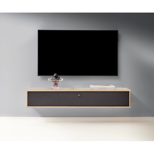Melns/dabīga toņa TV galdiņš ar ozolkoka imitāciju 133x22 cm Mistral – Hammel Furniture-image-1