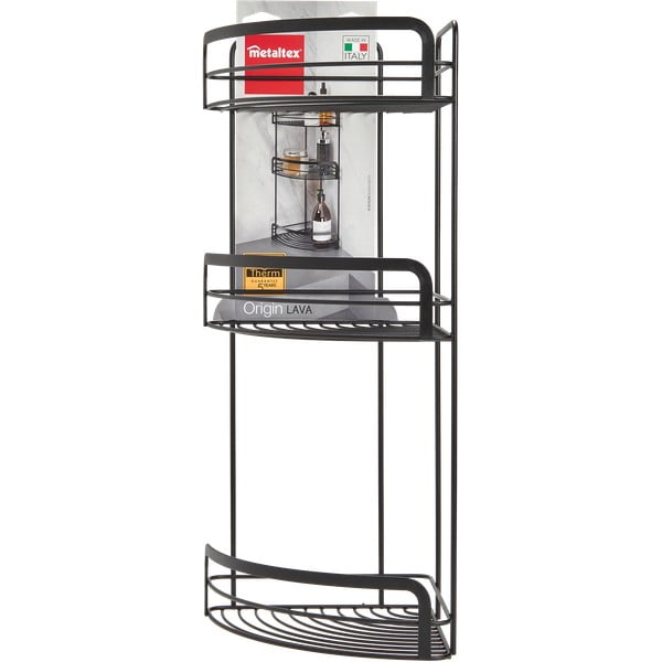 Melns trīs līmeņu stūra vannas istabas plaukts Metaltex Origin-image-2