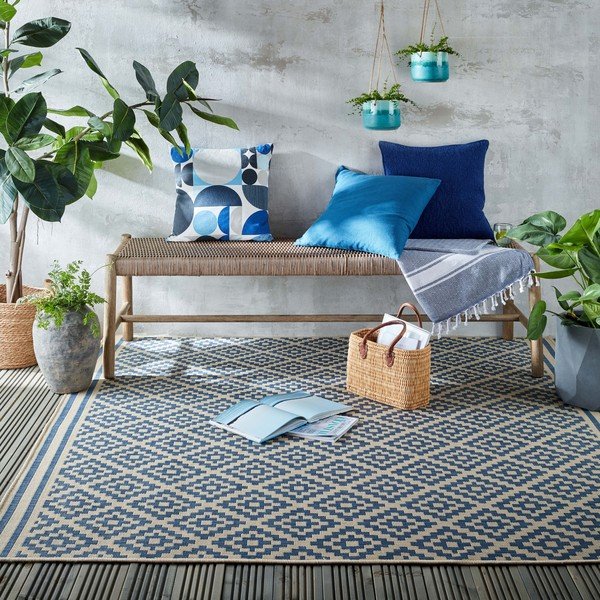 Zils/bēšs āra paklājs 200x200 cm Moretti – Flair Rugs-image-1