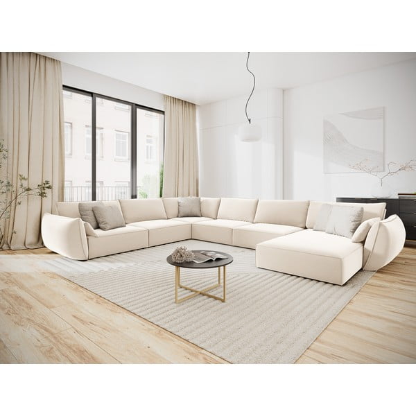 Bēšs samta stūra dīvāns (ar kreiso stūri/U veida) Vanda – Mazzini Sofas-image-1