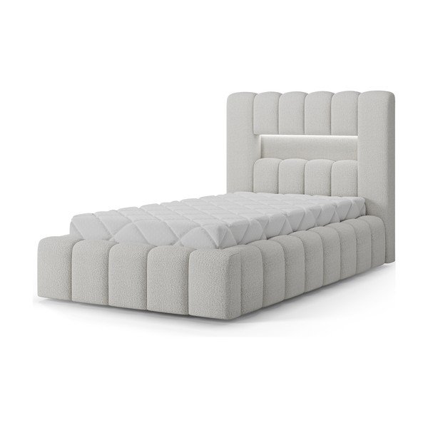Krēmkrāsas polsterēta vienvietīga gulta ar veļas kasti ar redelēm 90x200 cm Lamica – ELTAP