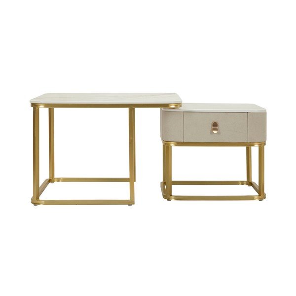 Krēmkrāsas/zelta krāsas žurnālgaldiņi ar marmora imitāciju (2 gab.) 50x70 cm Beauty – Mauro Ferretti