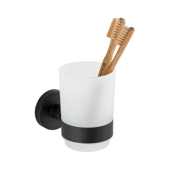 Matēti melns stikla sienas trauks zobu birstei Bosio – Wenko-image-2