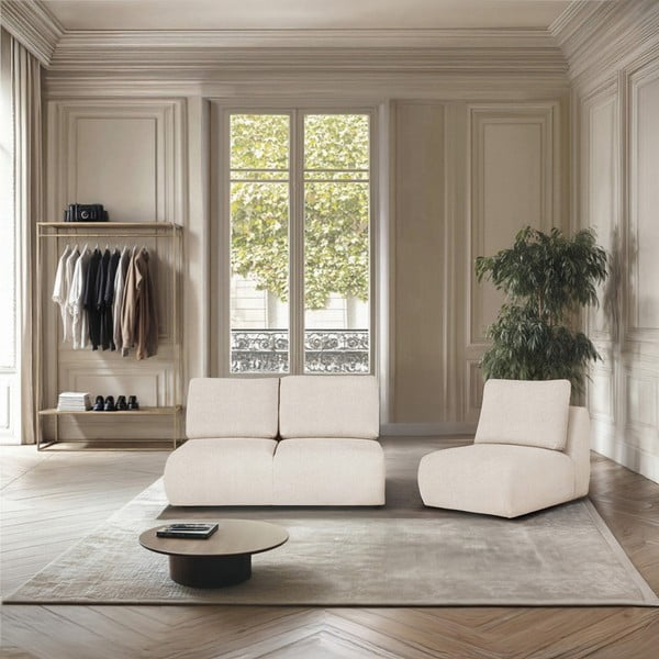 Krēmkrāsas atpūtas krēsls no buklē auduma Mirel – Rodier-image-1