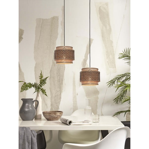 Melna/dabīga toņa piekaramā lampa ar bambusa abažūru ø 25 cm Bhutan – Good&Mojo-image-1