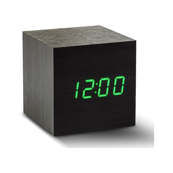Zaļš LED modinātājs Cube Click Clock, melns