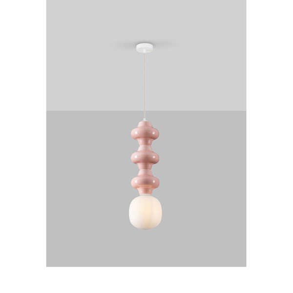 Balta/gaiši rozā keramikas piekaramā lampa ar stikla abažūru ø 18 cm Clio – Nova Luce-image-3