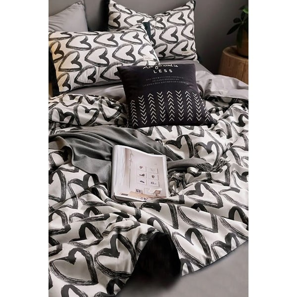 Balta/pelēka kokvilnas gultas veļa divvietīgai gultai 200x220 cm – Mila Home-image-2