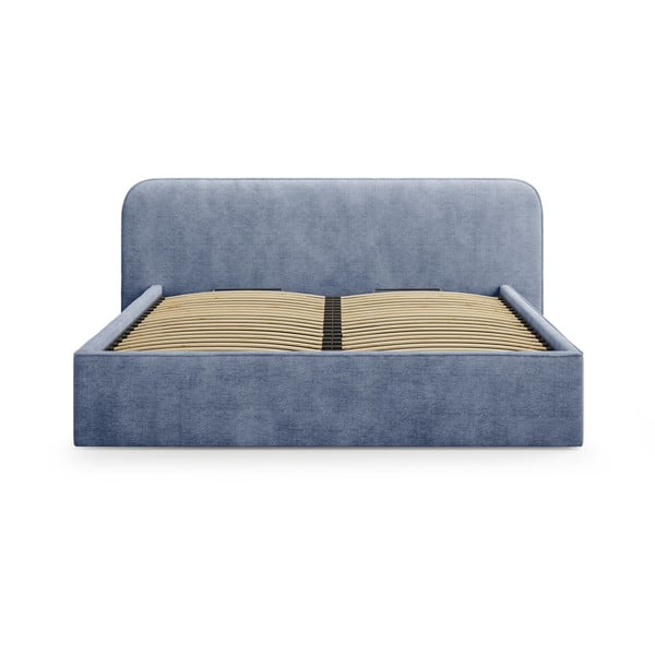 Tumši zila polsterēta divvietīga gulta ar veļas kasti un redelēm 140x200 cm Elizabeth – Micadoni -image-4