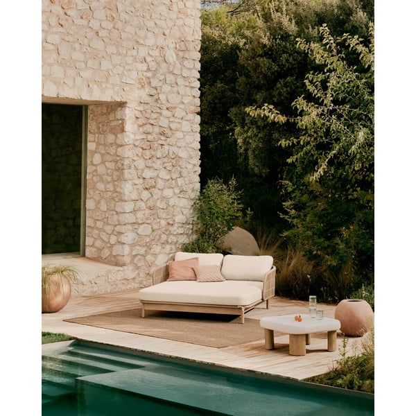 Krēmkrāsas/dabīga toņa divvietīgs masīvkoka dārza zvilnis Catalina – Kave Home-image-1