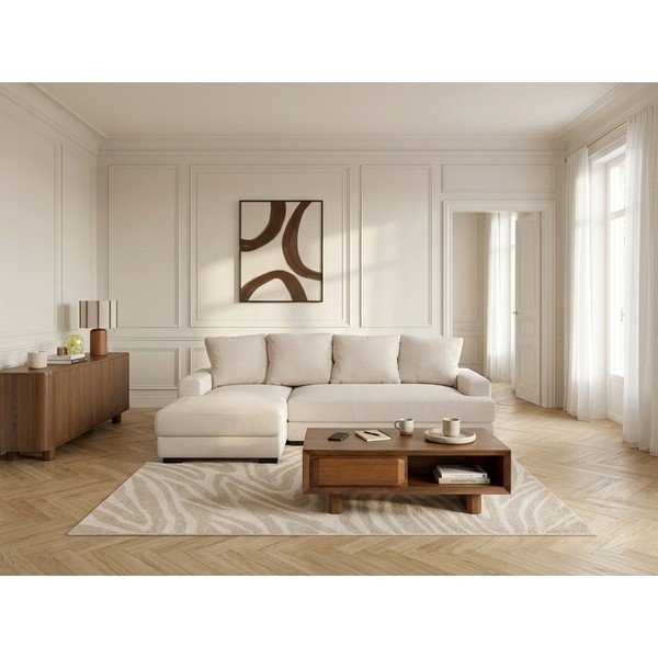 Bēšs velveta salokāms/ar uzglabāšanas vietu stūra dīvāns (ar kreiso stūri/ar zvilni) Campi – Bobochic Paris-image-1