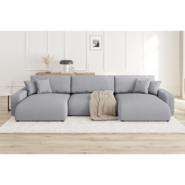 Gaiši pelēks velveta salokāms stūra dīvāns ar uzglabāšanas vietu Sara – Ropez-image-1