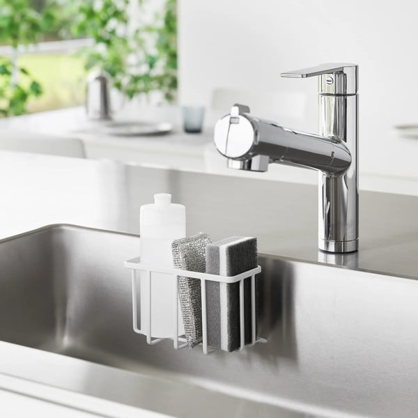 Balts metāla mazgāšanas līdzekļu turētājs ar uzstādīšanu bez urbšanas Film Hook – YAMAZAKI-image-3