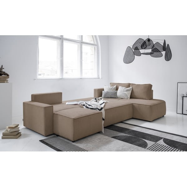 Bēšs velveta salokāms stūra dīvāns (ar labo stūri/U veida) Brave Dave – Miuform-image-3