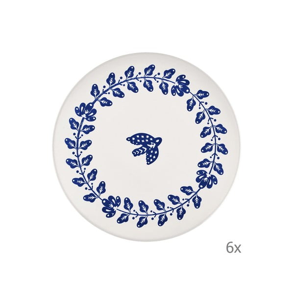 6 baltu un zilu porcelāna šķīvju komplekts Mia Bloom, ⌀ 26 cm