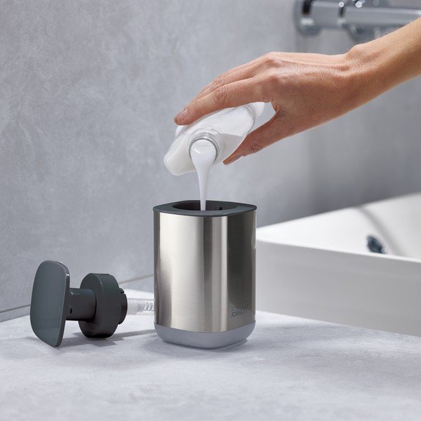 Spīdīgas sudraba krāsas nerūsējošā tērauda ziepju dozators 250 ml Presto Steel – Joseph Joseph-image-4