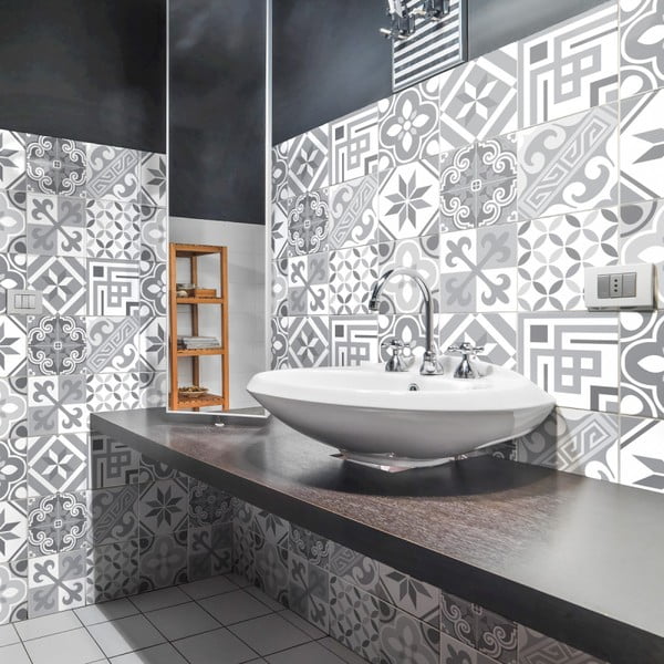 Komplekts no 24 sienas uzlīmes Ambiance Wall Decal Cement Tiles Azulejos Micalina, 10 x 10 cm