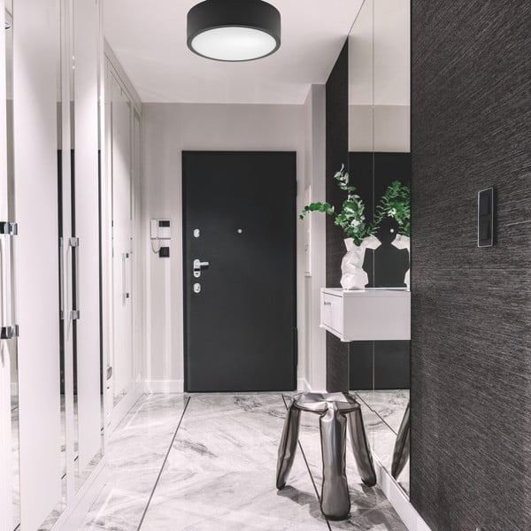 Melna griestu lampa ar stikla abažūru – LAMKUR-image-1