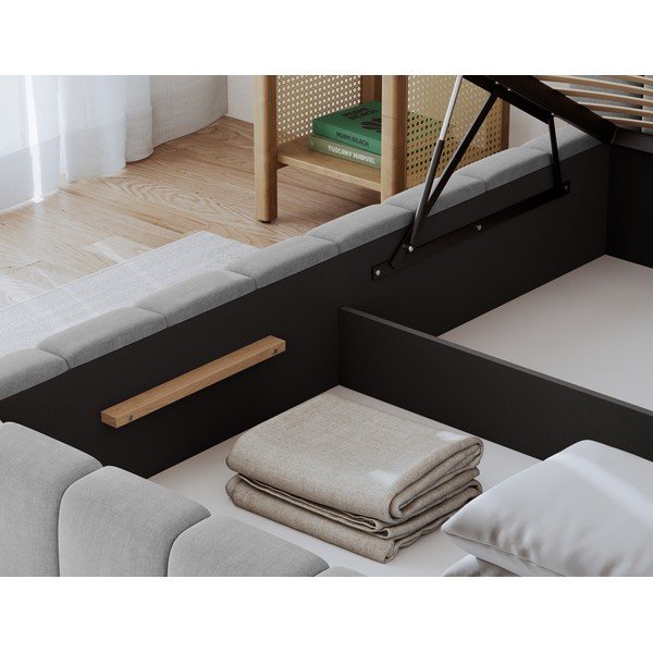 Gaiši pelēka polsterēta divvietīga gulta ar veļas kasti un ar redelēm 160x200 cm Lamica – ELTAP-image-3