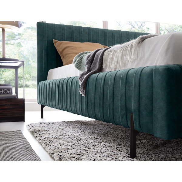 Zaļganzila polsterēta divvietīga gulta ar veļas kasti un ar redelēm 140x200 cm Plissa – ELTAP-image-4