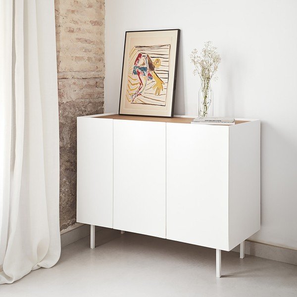 Balta zema kumode ar ozolkoka imitāciju 110x85 cm Arista – Teulat-image-1