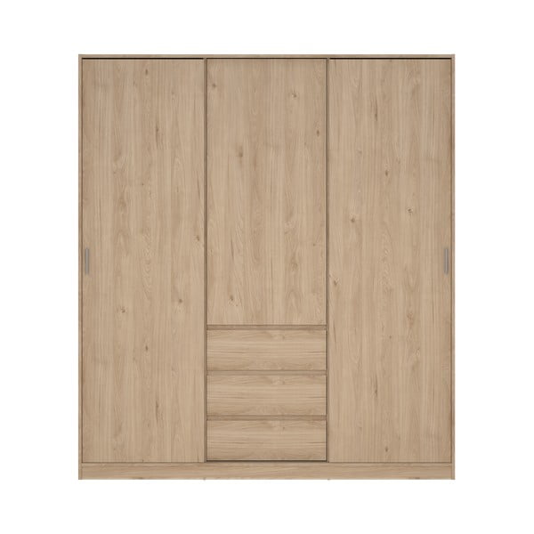 Dabīga toņa drēbju skapis ar ozolkoka imitāciju un bīdāmām durvīm 177x200x60 cm Naia – Tvilum
