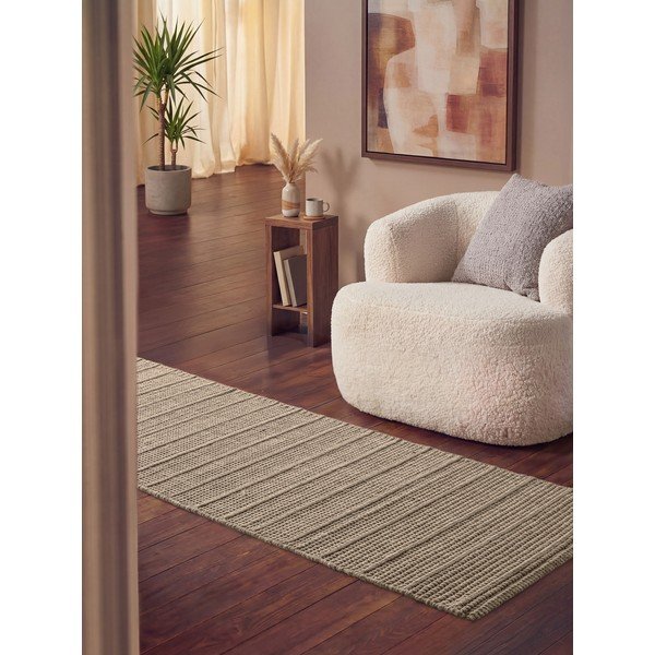 Bēšs ar rokām darināts vilnas celiņa paklājs 80x250 cm Camden Parker – Ted Baker-image-1