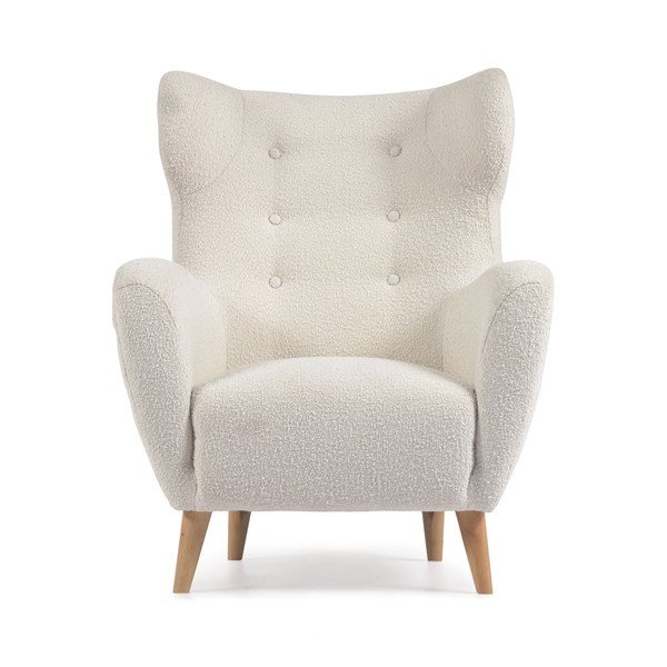 Balts atpūtas krēsls no buklē auduma Patio – Kave Home-image-2