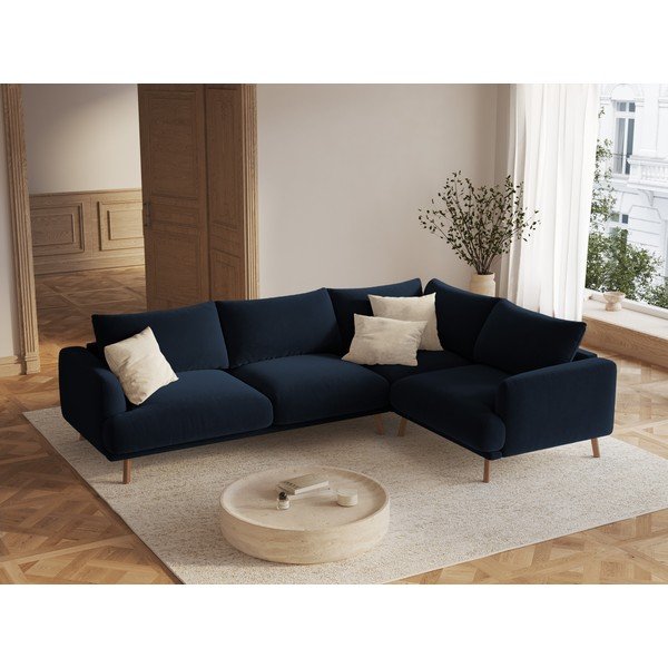 Tumši zils samta stūra dīvāns (ar labo stūri/L veida) Naomi – Micadoni -image-1