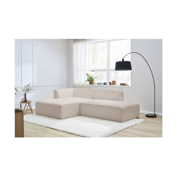 Bēšs modulārais stūra dīvāns no buklē auduma (ar kreiso stūri/L veida) Megeve – Bobochic Paris-image-1