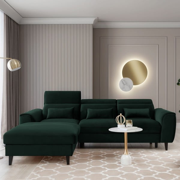 Tumši zaļš samta salokāms/ar uzglabāšanas vietu stūra dīvāns (ar kreiso stūri/ar zvilni) Foble – ELTAP-image-1