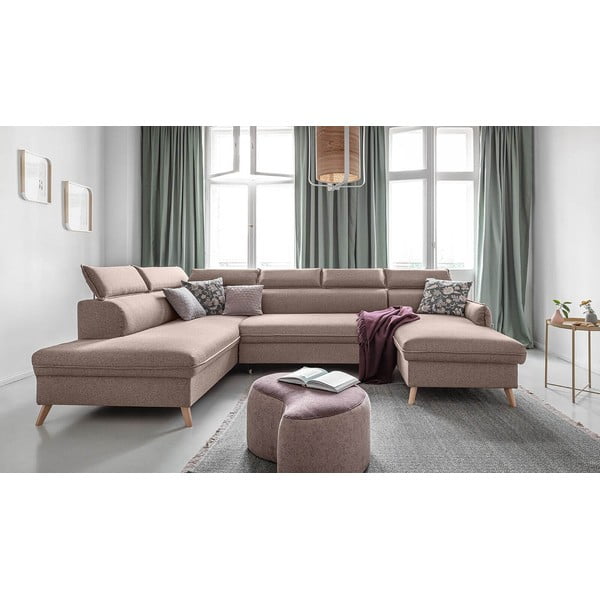 Bēšs salokāms stūra dīvāns (ar kreiso stūri) Sweet Harmony – Miuform-image-1