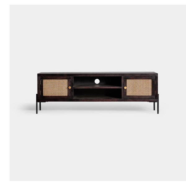 Melns/dabīga toņa egles masīvkoka TV galdiņš 150x50 cm Kenia – Burkina