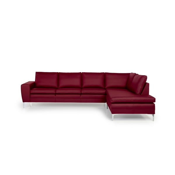 Sarkans ādas stūra dīvāns Scandic Twigo, labais stūris