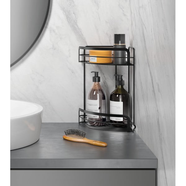 Melns stūra divlīmeņu vannas istabas plaukts Metaltex Origin Lava-image-2