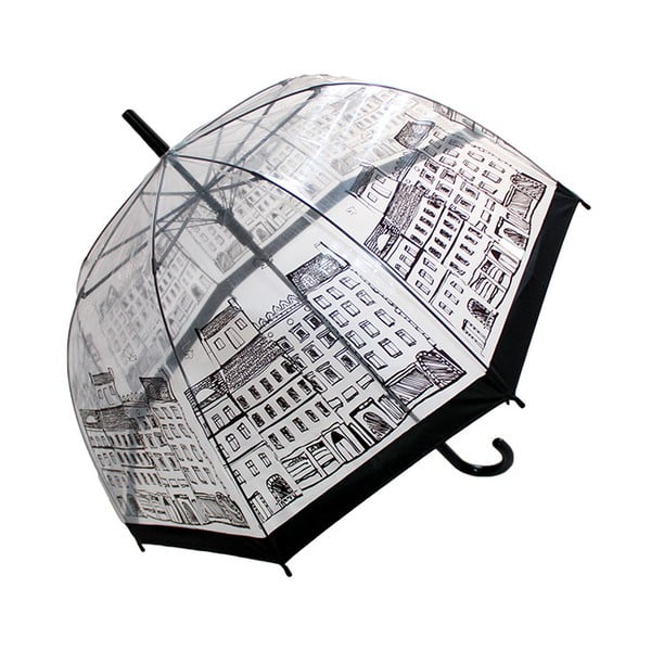 Caurspīdīgs lietussargs ar melnām detaļām Birdcage Temps City, ⌀ 79 cm