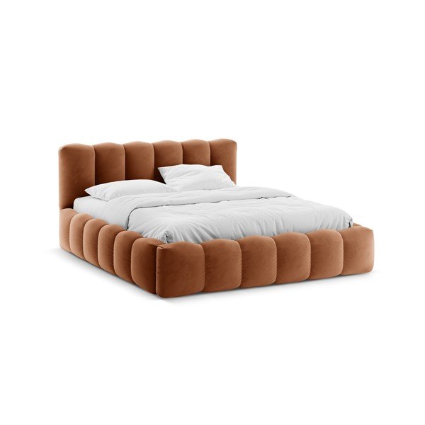 Brūna polsterēta divvietīga gulta ar veļas kasti ar redelēm 160x200 cm Lupine – Micadoni 