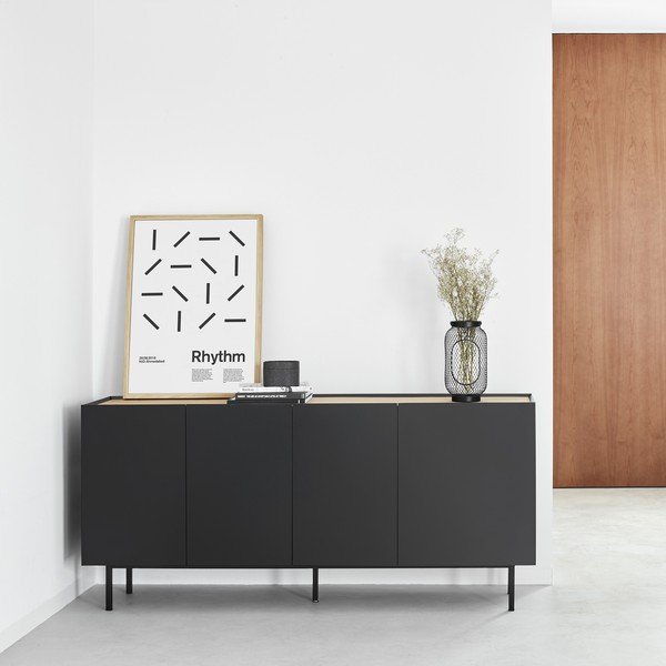 Melna zema kumode ar ozolkoka imitāciju 165x78 cm Arista – Teulat-image-1