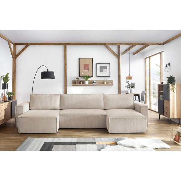 Bēšs velveta salokāms stūra dīvāns (U veida) Nihad – Bobochic Paris-image-1