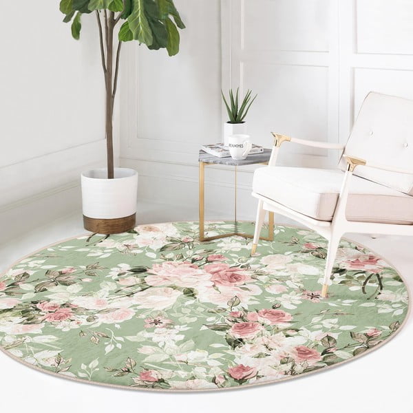 Gaiši zaļš mazgājams robotu putekļu sūcējiem piemērots apaļš paklājs ø 120 cm Comfort – Mila Home-image-2