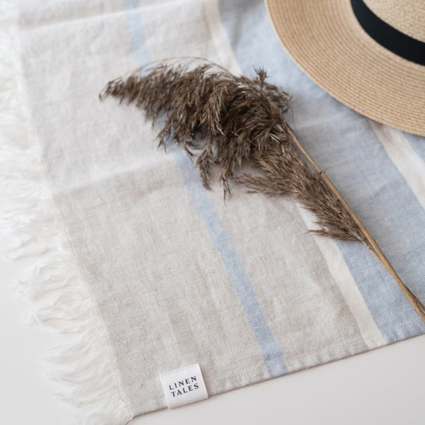 Zils lina pludmales pleds 140x170 cm Allure Stripe – Linen Tales-image-4