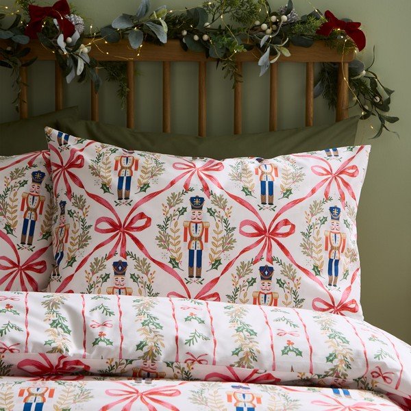 Dabīga toņa vienguļamā gultas veļa 135x200 cm Christmas Nutcracker Bows – Catherine Lansfield-image-2