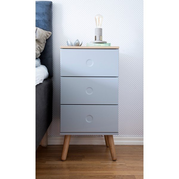 Pelēka kumode ar ozolkoka kājām un 3 atvilktnēm Tenzo Dot, platums 40 cm-image-1